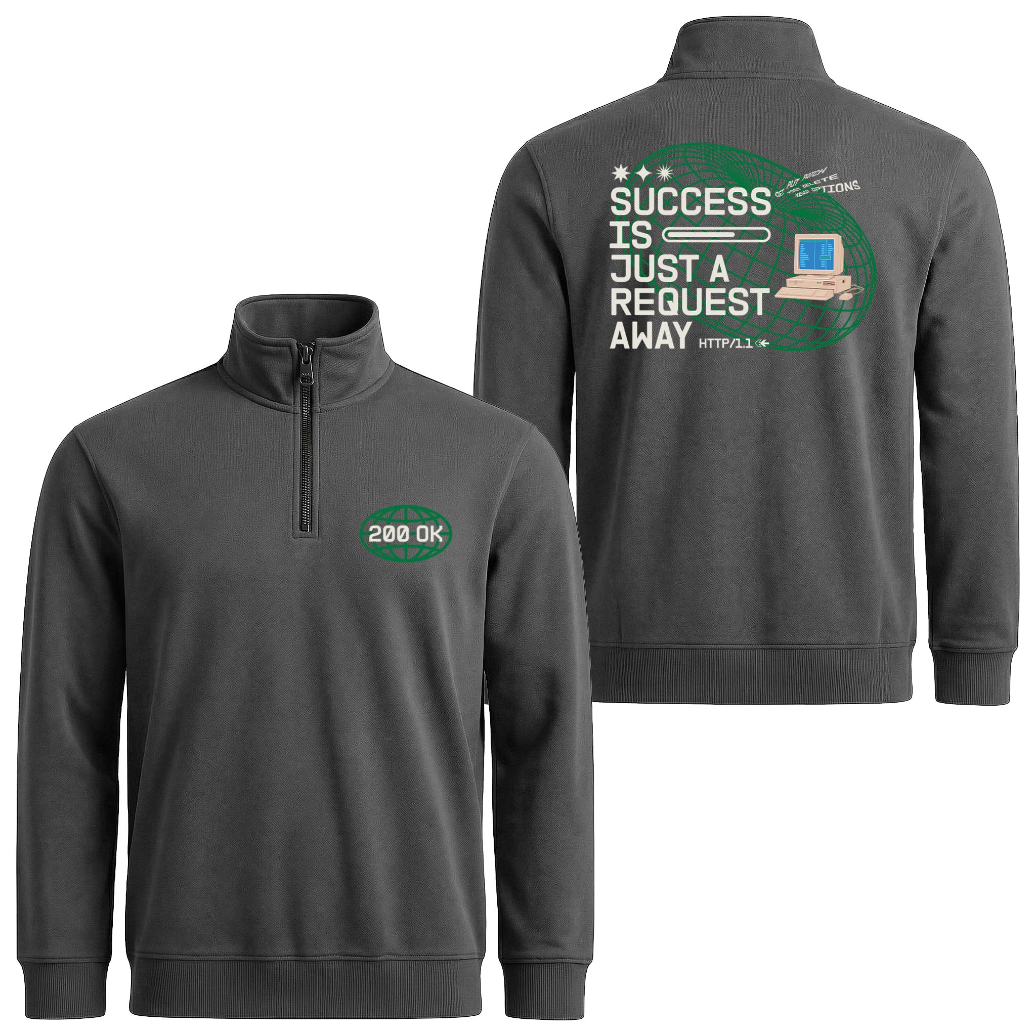 HTTP 200 OK: Success Is Just A Request Away Yarım Fermuarlı Sweatshirt