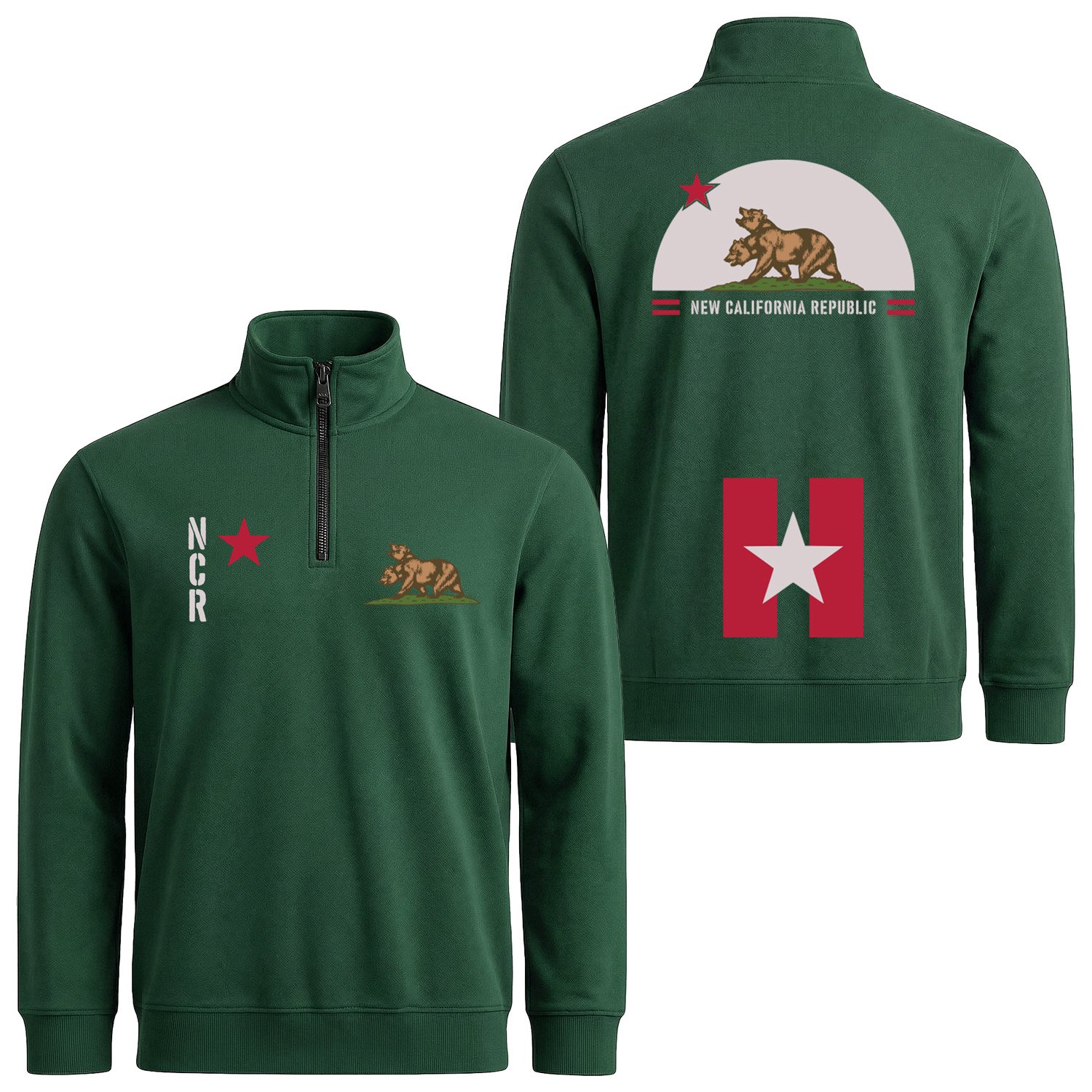 New California Republic NCR Star Edition Yarım Fermuarlı Sweatshirt S - Nefti Yeşili