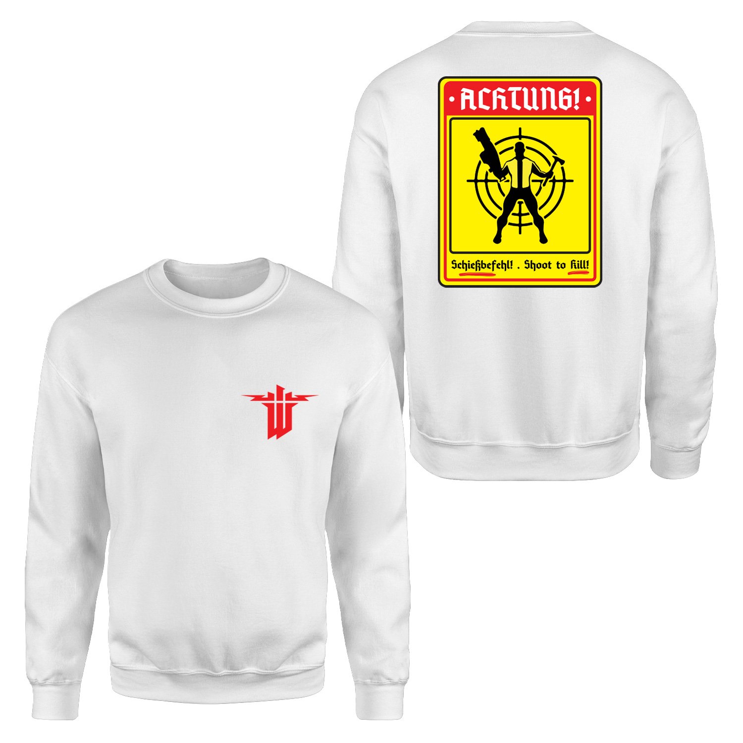Achtung Schießbefehl! | Wolfenstein Sweatshirt S - Beyaz