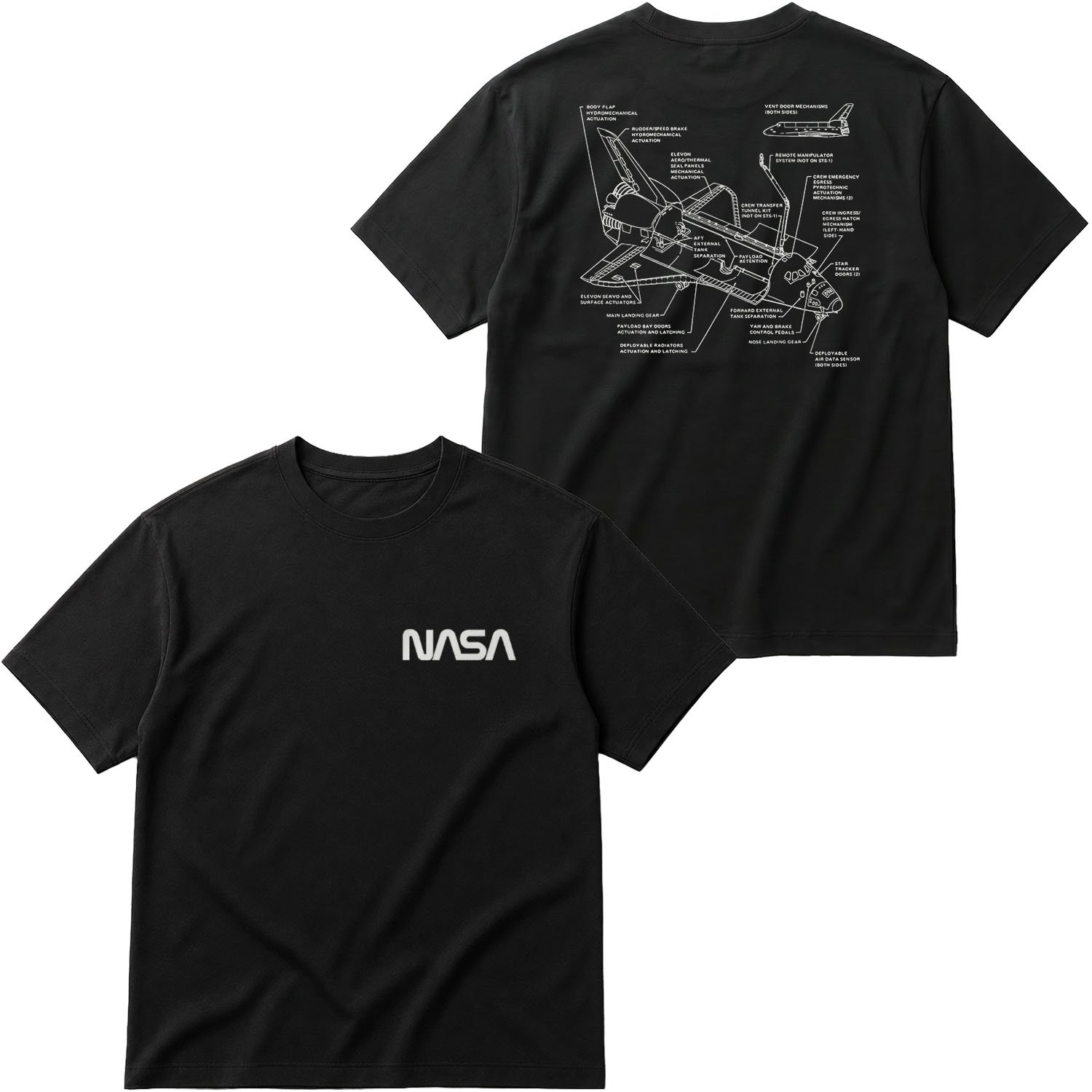 NASA Retro Mechanisms Graphic v1.0 Oversize Tişört L - Siyah