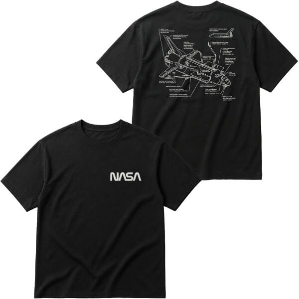 NASA Retro Mechanisms Graphic v1.0 Oversize Tişört L - Siyah