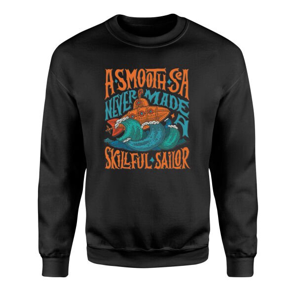 Smooth Sea Illustration Sweatshirt M - Siyah