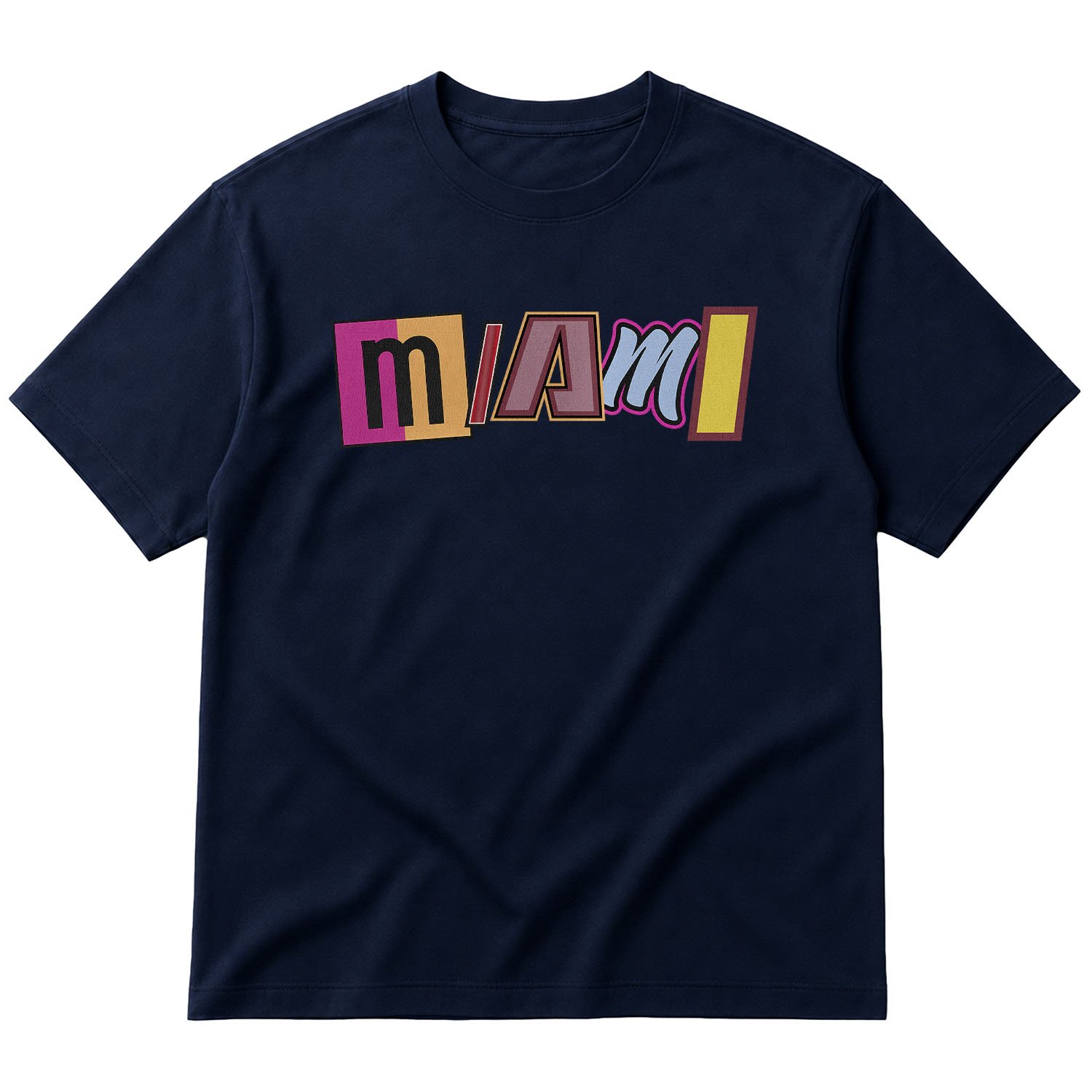 MIAMI Letter Oversize Tişört XL - İndigo Mavisi