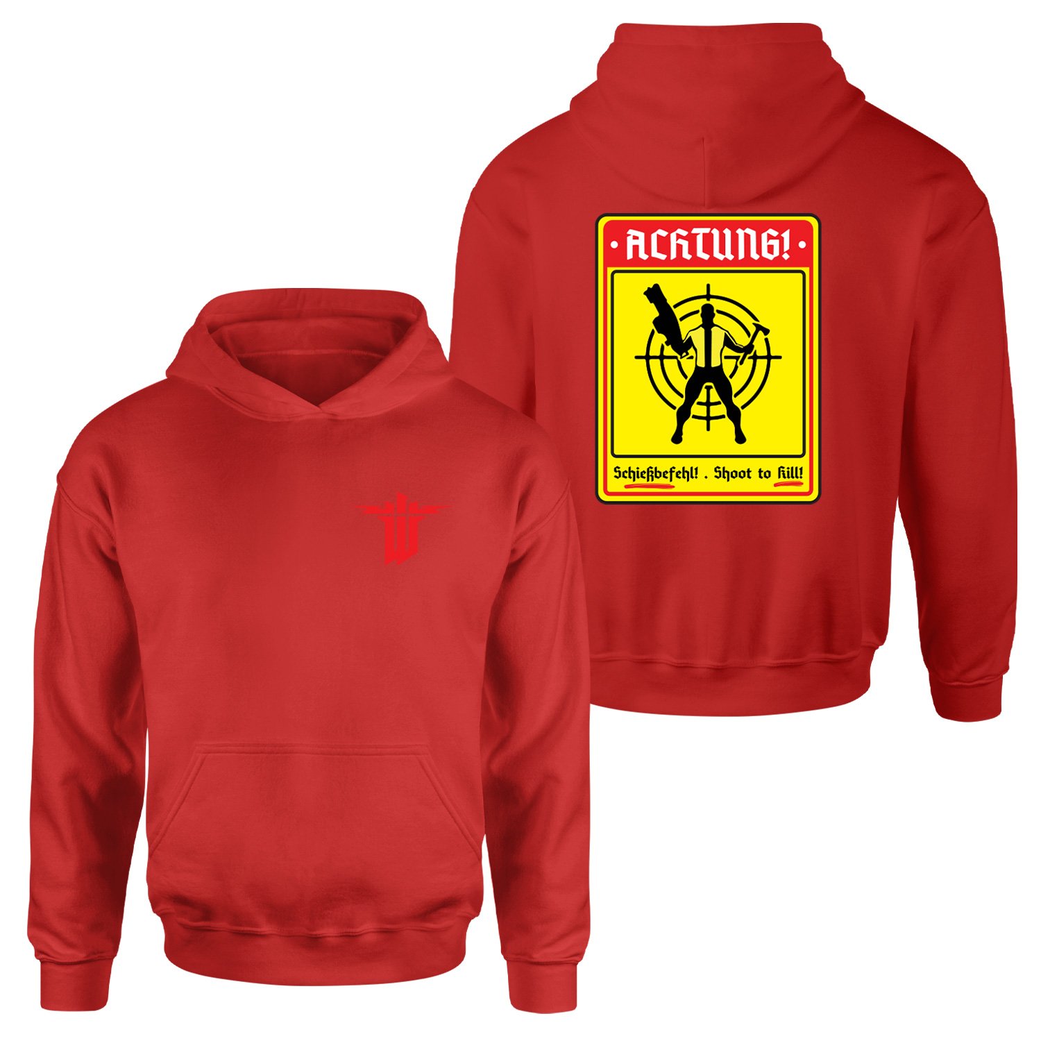 Achtung Schießbefehl! | Wolfenstein Hoodie XXL - Kırmızı