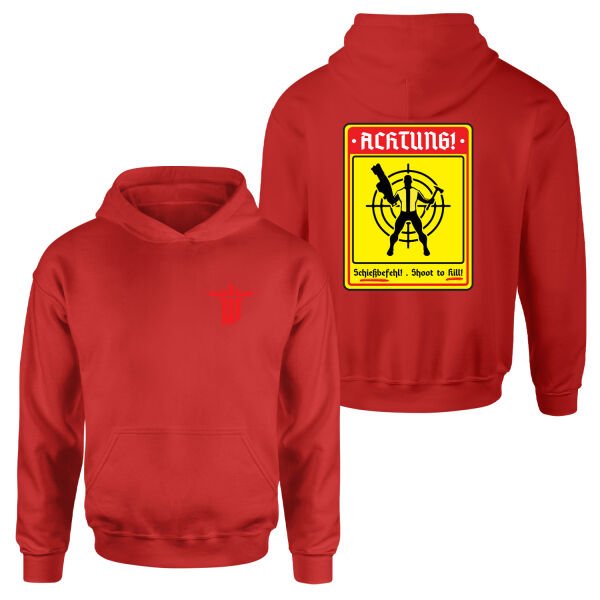 Achtung Schießbefehl! | Wolfenstein Hoodie XL - Kırmızı