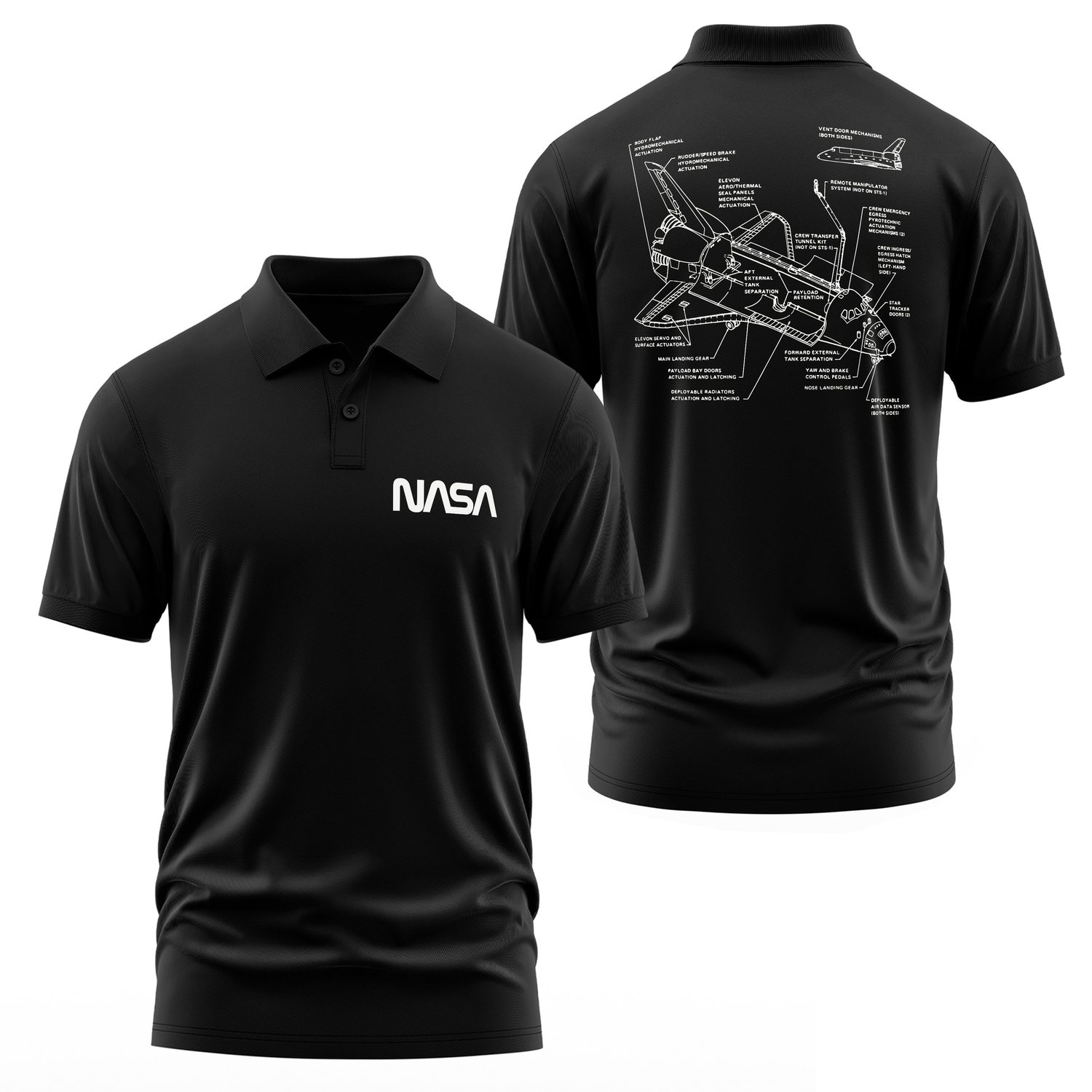 NASA Retro Mechanisms Graphic v1.0 Polo Tişört L - Siyah