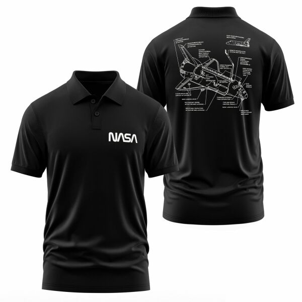 NASA Retro Mechanisms Graphic v1.0 Polo Tişört L - Siyah