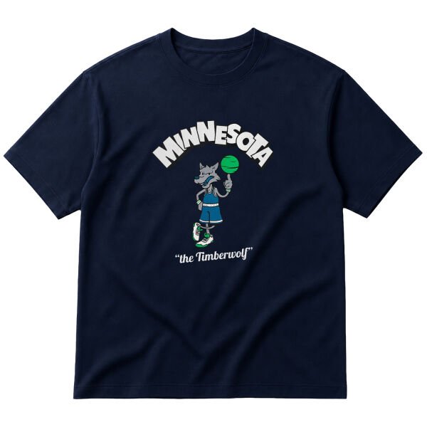Wolves Cartoon Oversize Tişört L - İndigo Mavisi