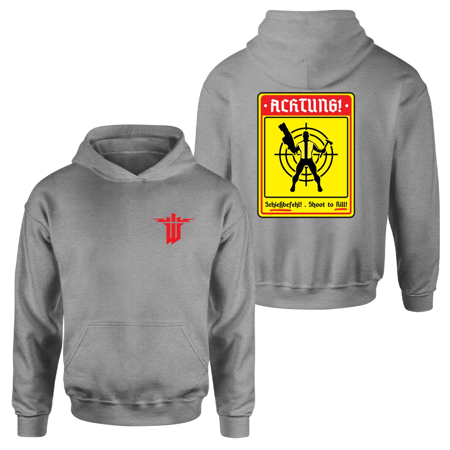 Achtung Schießbefehl! | Wolfenstein Hoodie M - Gri