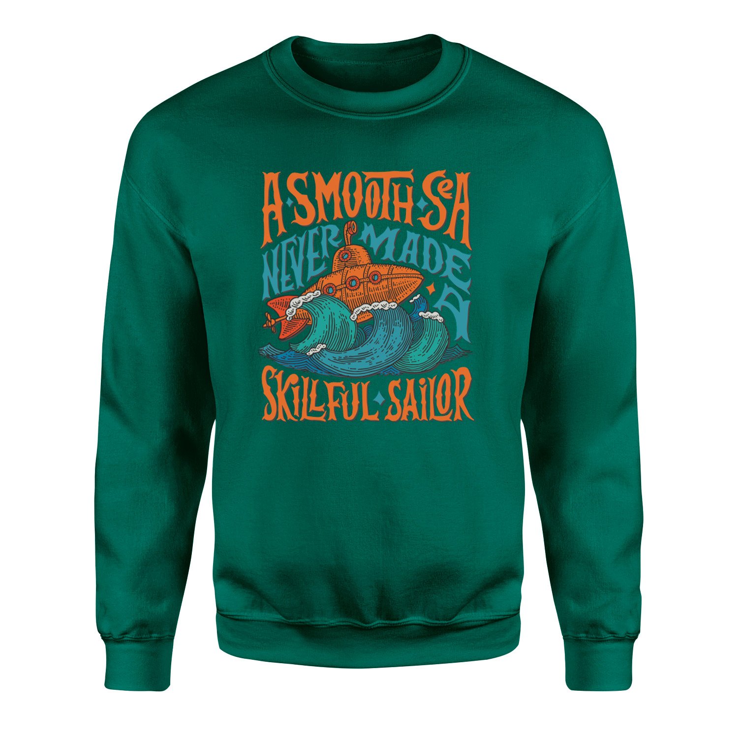 Smooth Sea Illustration Sweatshirt XL - Nefti Yeşili