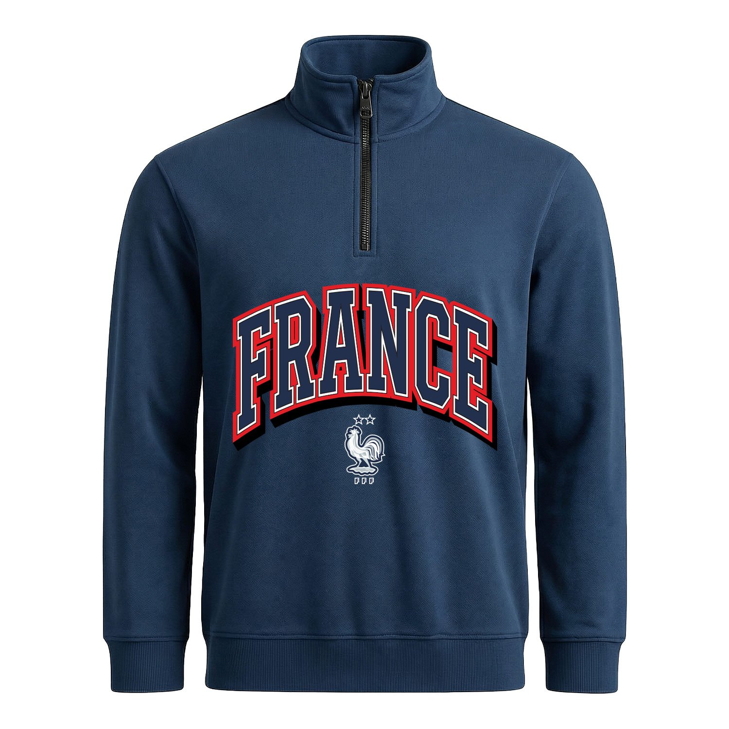Fransa 2026 Varsity Yarım Fermuarlı Sweatshirt L - İndigo Mavisi