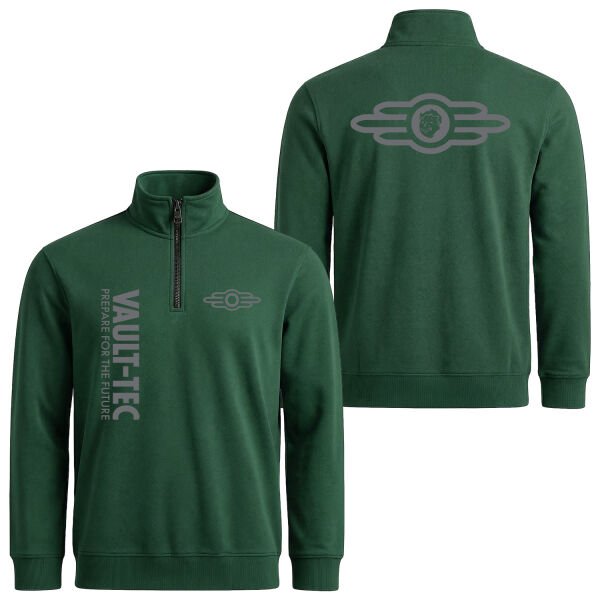 VAULT-TEC Prepare For The Future Yarım Fermuarlı Sweatshirt M - Nefti Yeşili