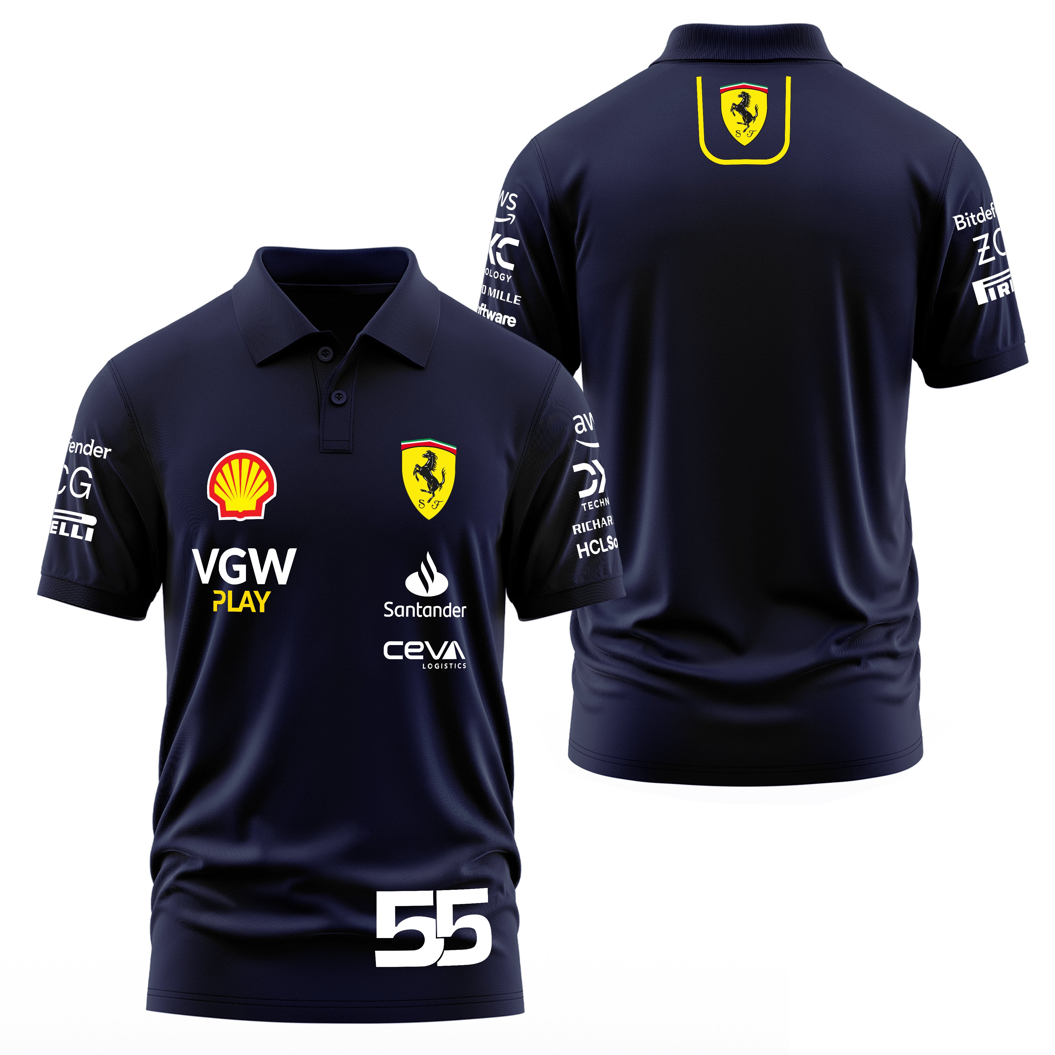 Scuderia Ferrari 2024 Carlos Sainz 55 Driver Edition Polo Tişört