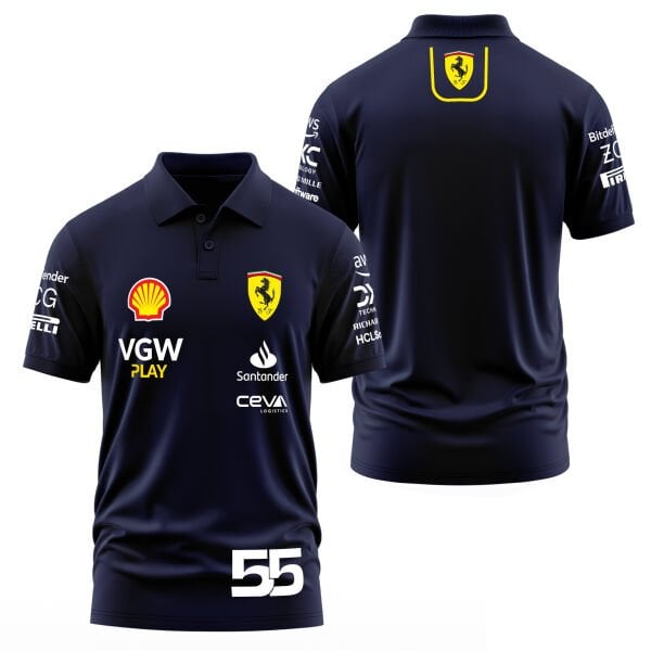 Scuderia Ferrari 2024 Carlos Sainz 55 Driver Edition Polo Tişört