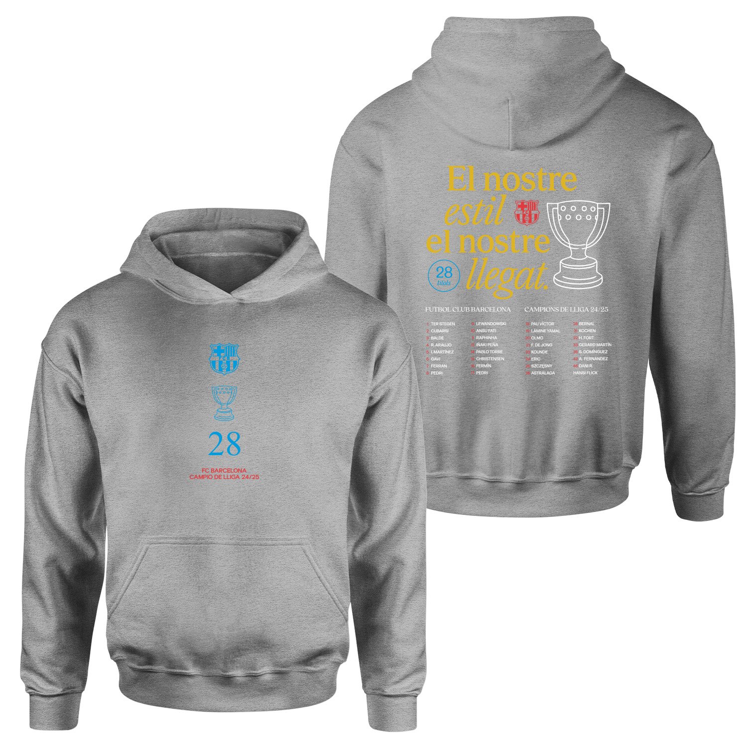 Barcelona Champions 25 Hoodie L - Gri