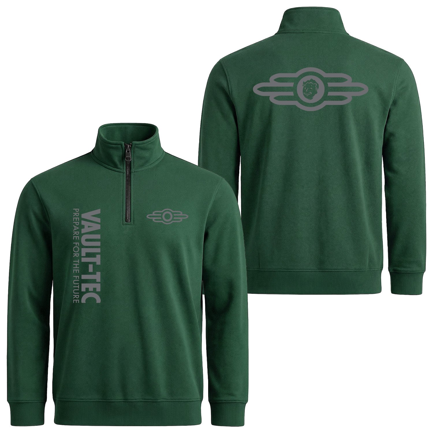 VAULT-TEC Prepare For The Future Yarım Fermuarlı Sweatshirt XL - Nefti Yeşili
