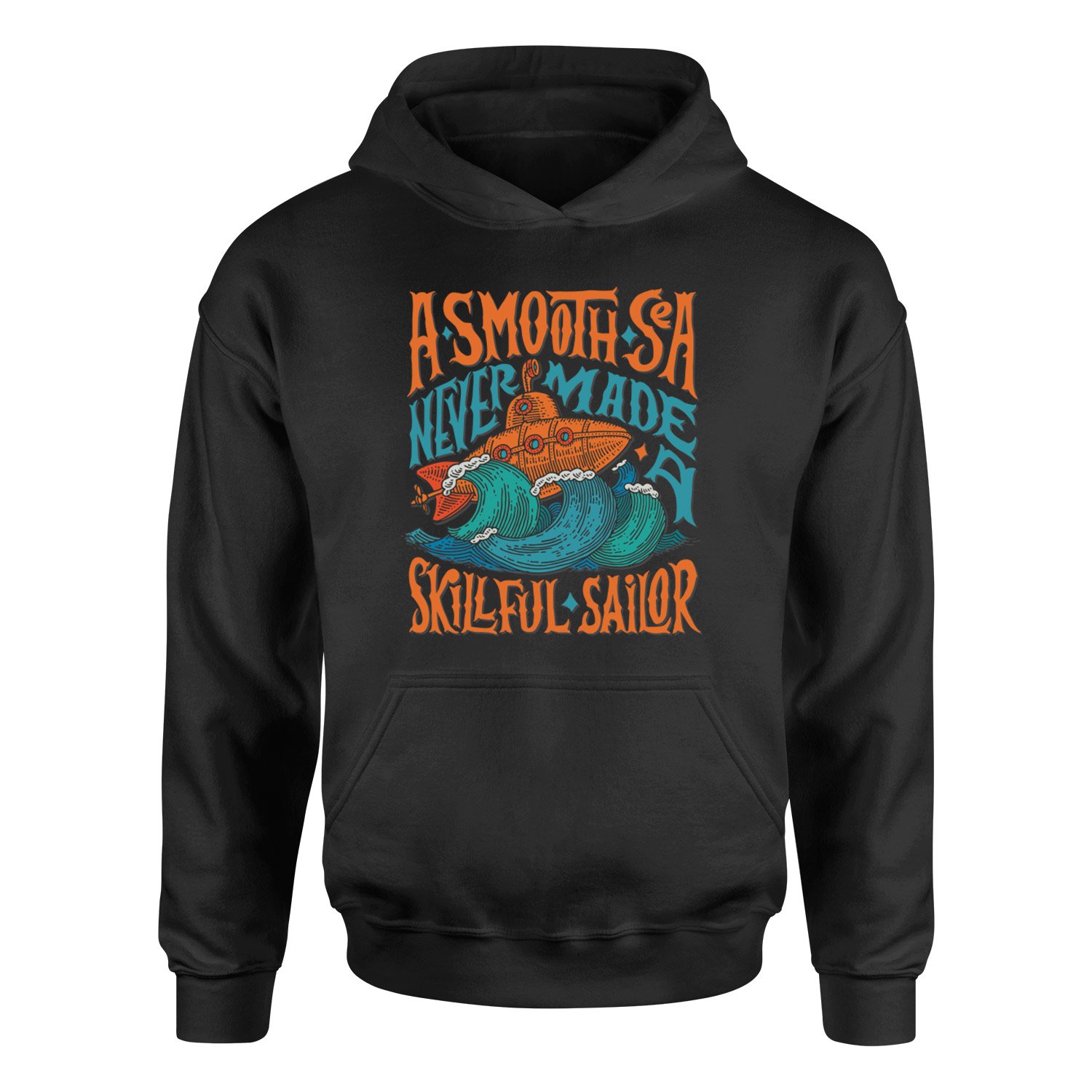 Smooth Sea Illustration Hoodie XL - Siyah