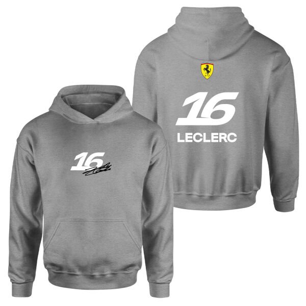 Charles Leclerc 16 Signature Hoodie M - Gri