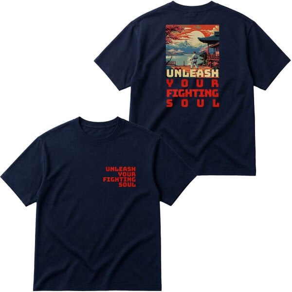 Unleash Your Fighting Soul | Karate Man Oversize Tişört S - İndigo Mavisi