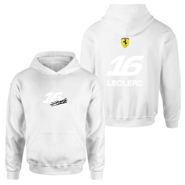 Charles Leclerc 16 Signature Hoodie S - Beyaz