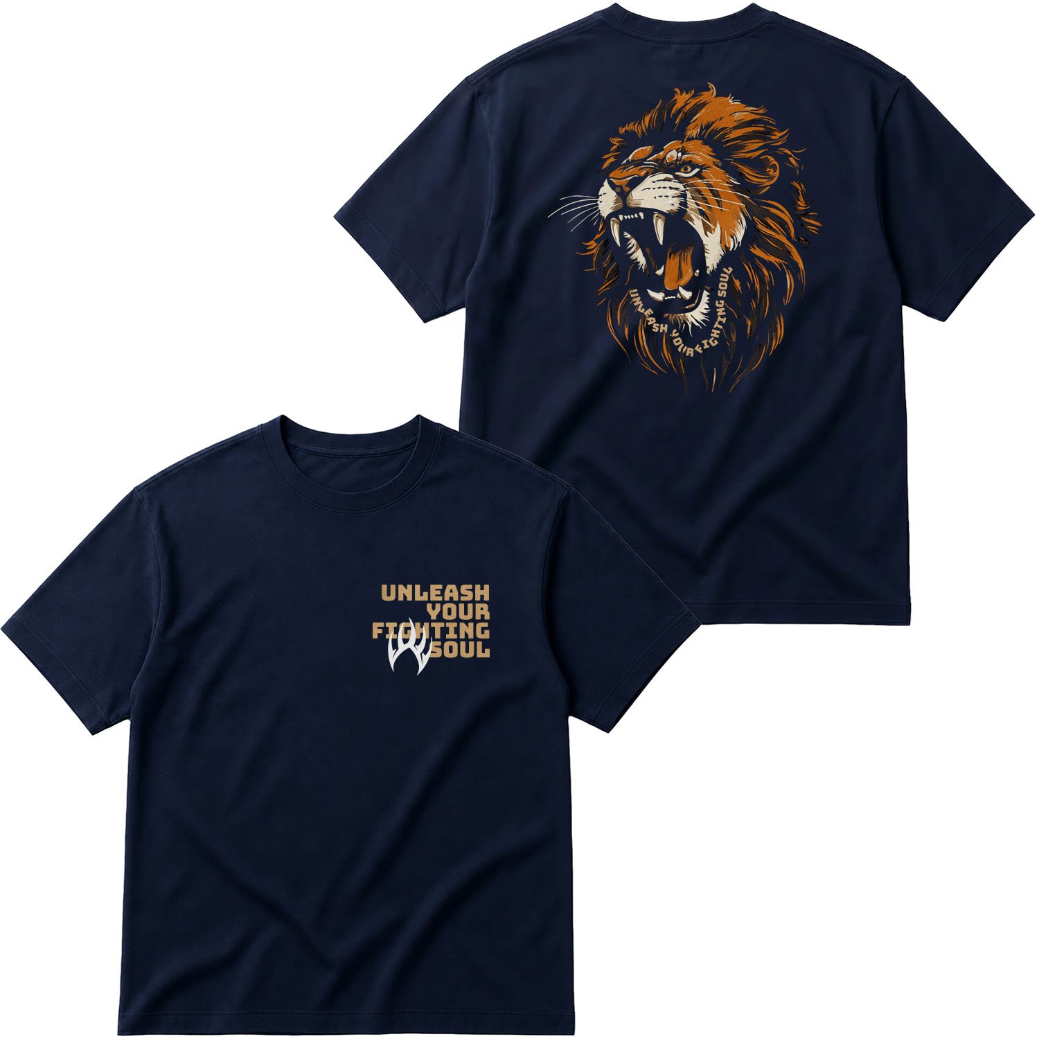 Unleash Your Fighting Soul | Lion Oversize Tişört L - İndigo Mavisi