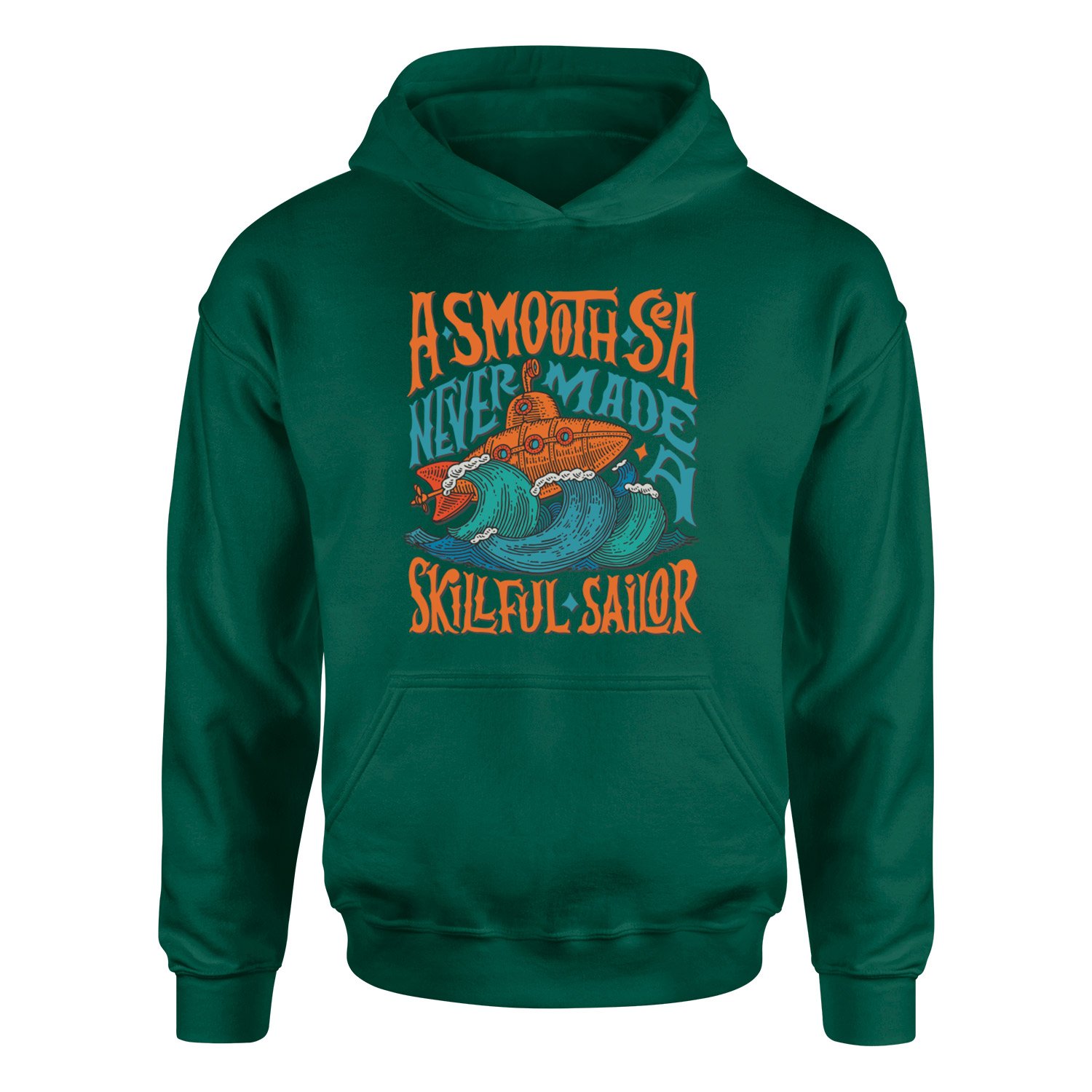 Smooth Sea Illustration Hoodie XL - Nefti Yeşili