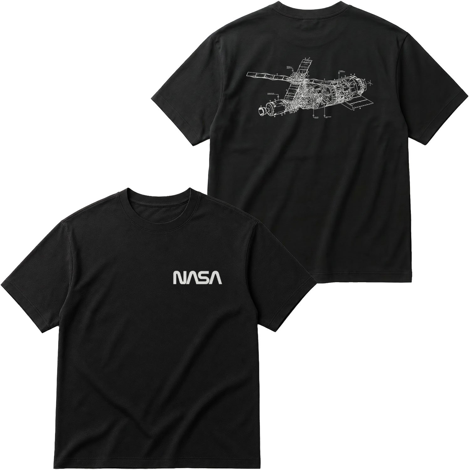 NASA Retro Mechanisms Graphic v2.0 Oversize Tişört S - Siyah