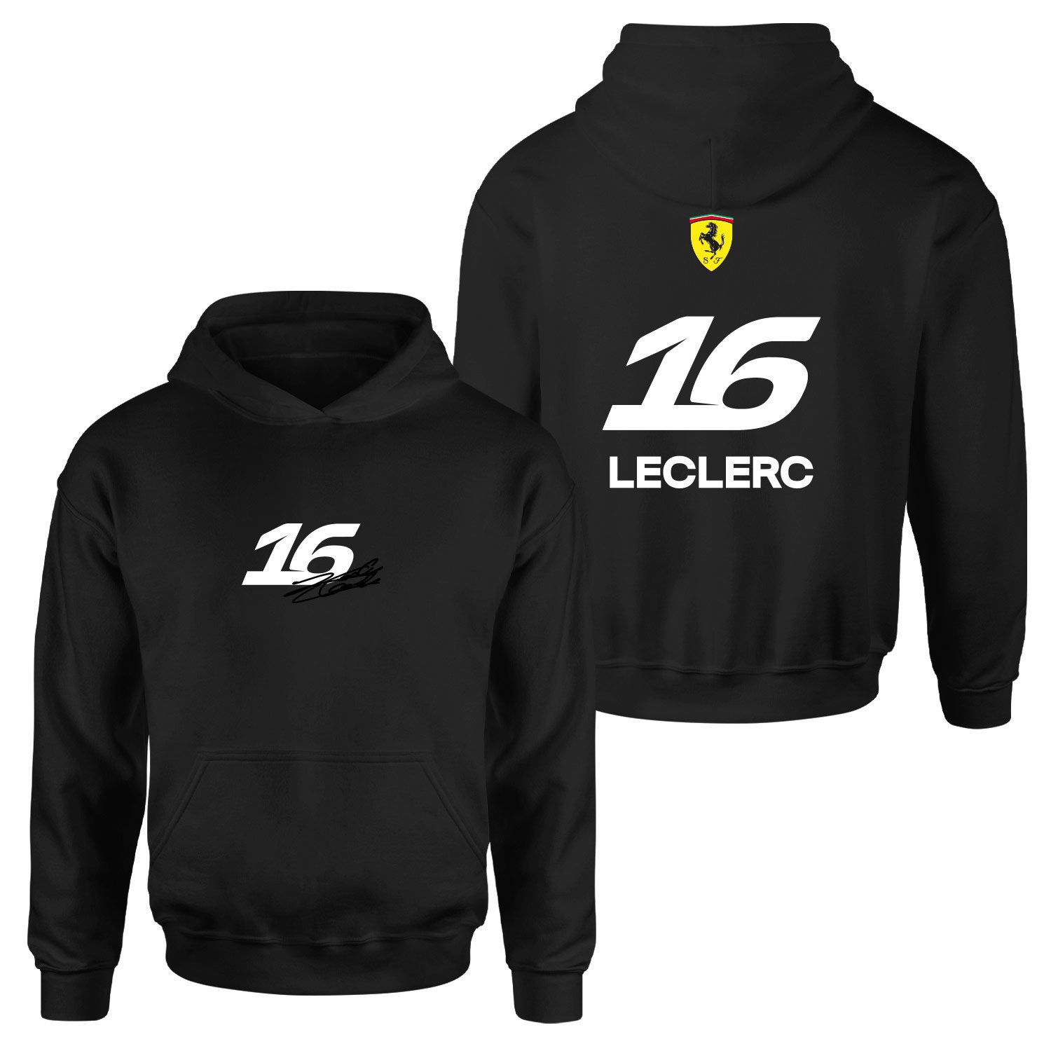 Charles Leclerc 16 Signature Hoodie S - Siyah