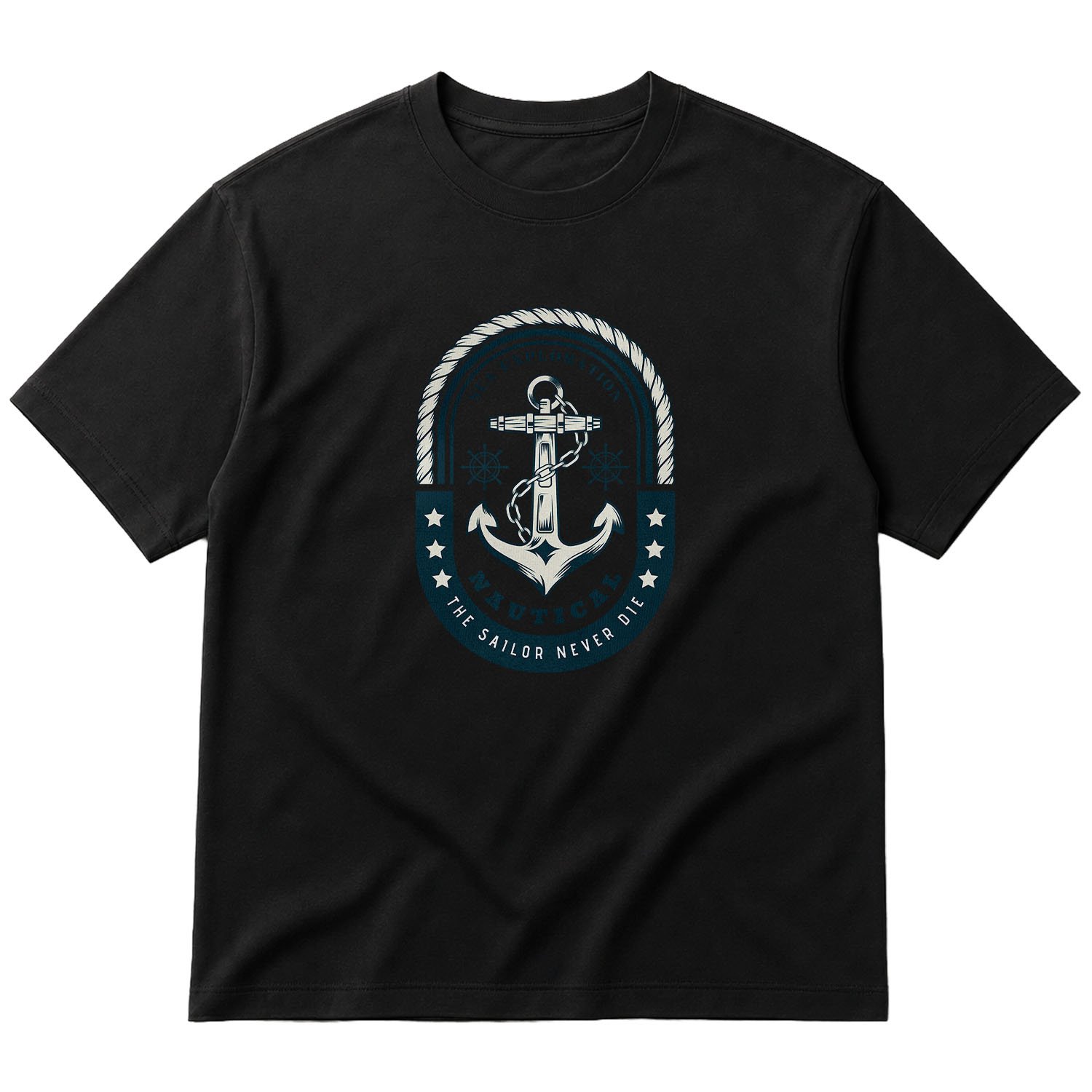 Nautical Oversize Tişört L - Siyah