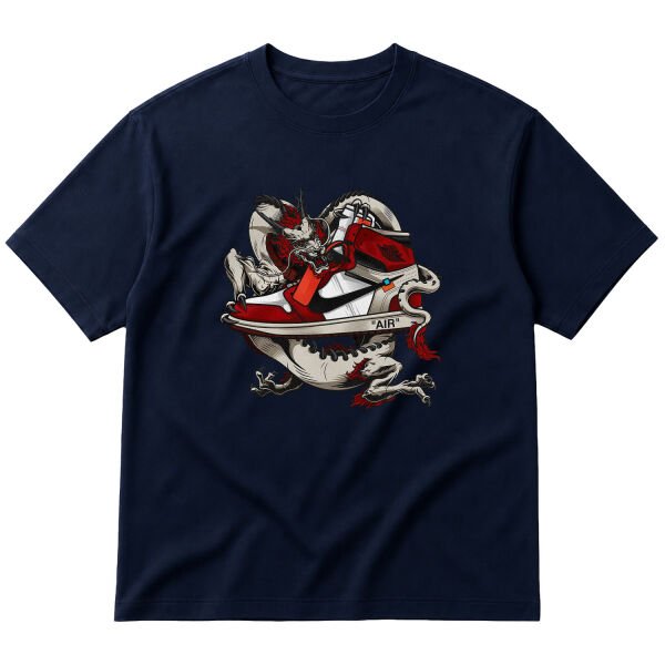 Air Jordan Dragon Oversize Tişört S - İndigo Mavisi