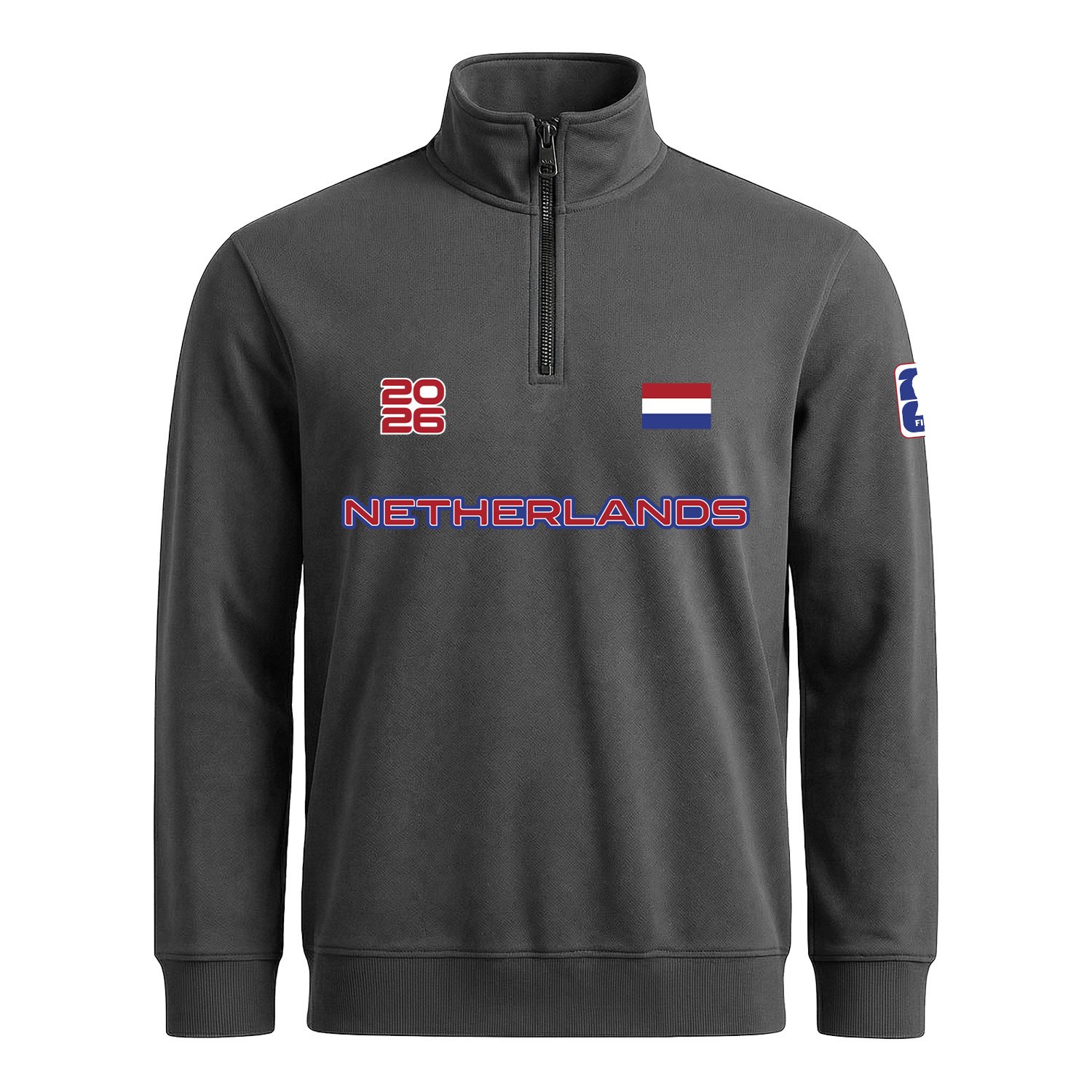 Hollanda 2026 Yarım Fermuarlı Sweatshirt M - Füme