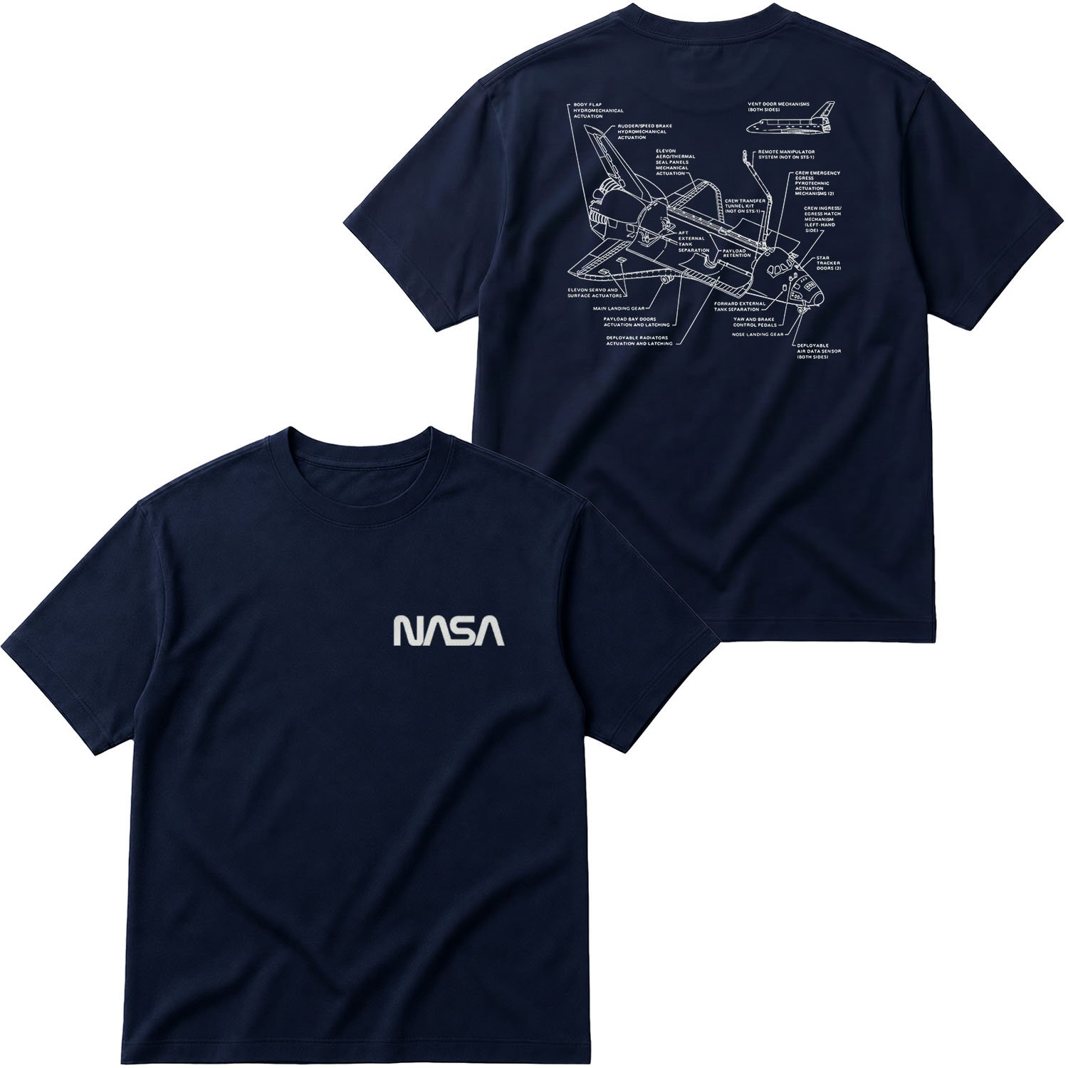 NASA Retro Mechanisms Graphic v1.0 Oversize Tişört XL - İndigo Mavisi