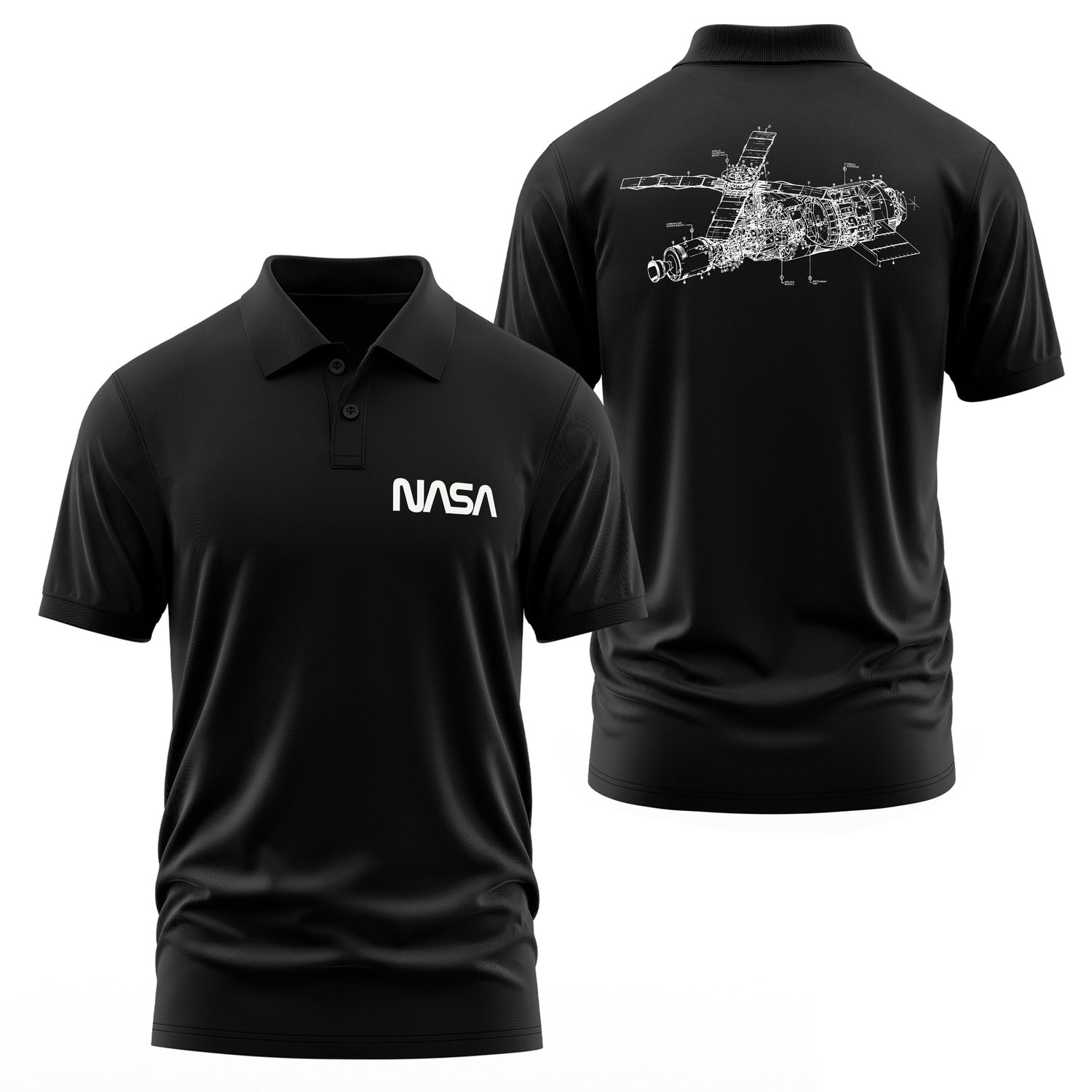 NASA Retro Mechanisms Graphic v2.0 Polo Tişört S - Siyah