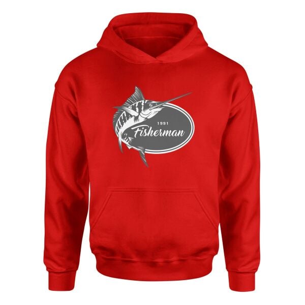 Fisherman 1991 Hoodie S - Kırmızı