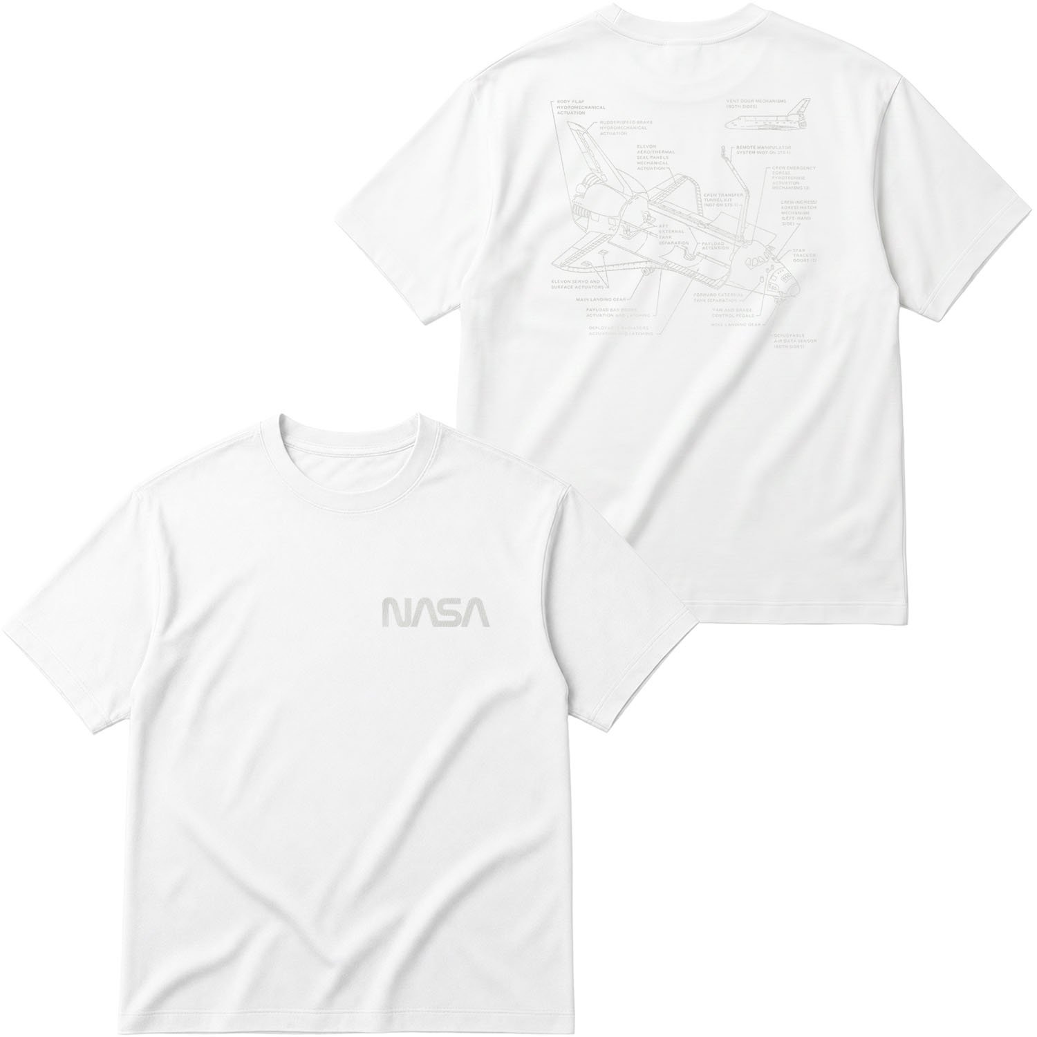 NASA Retro Mechanisms Graphic v1.0 Oversize Tişört XL - Beyaz
