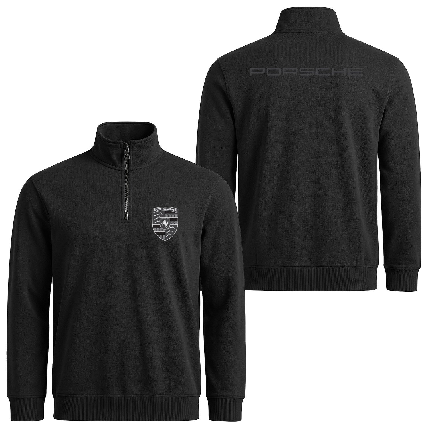 Porsche Muted Black Yarım Fermuarlı Sweatshirt