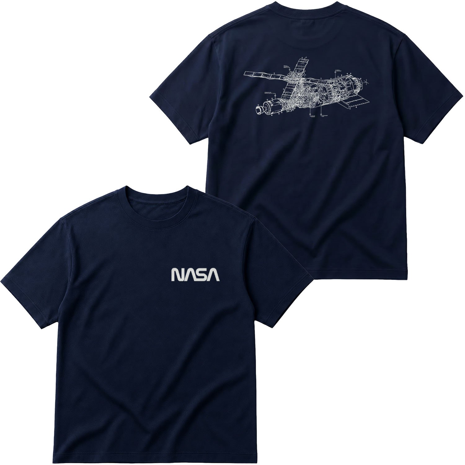 NASA Retro Mechanisms Graphic v2.0 Oversize Tişört XL - İndigo Mavisi