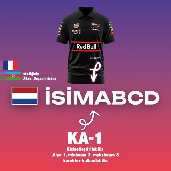 Red Bull Racing Teamline 2025 Driver Edition Kişiselleştirilebilir Polo Tişört