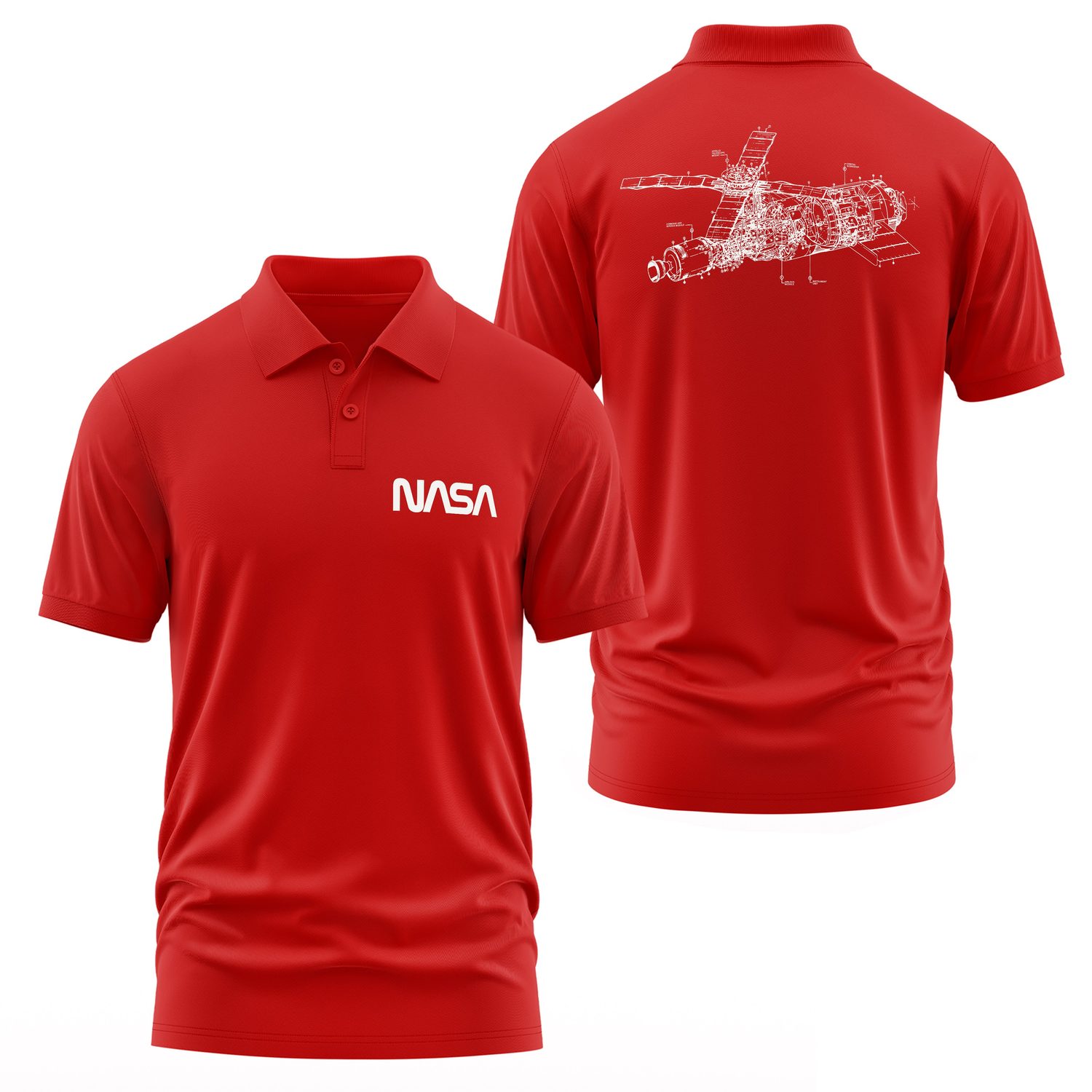 NASA Retro Mechanisms Graphic v2.0 Polo Tişört L - Kırmızı