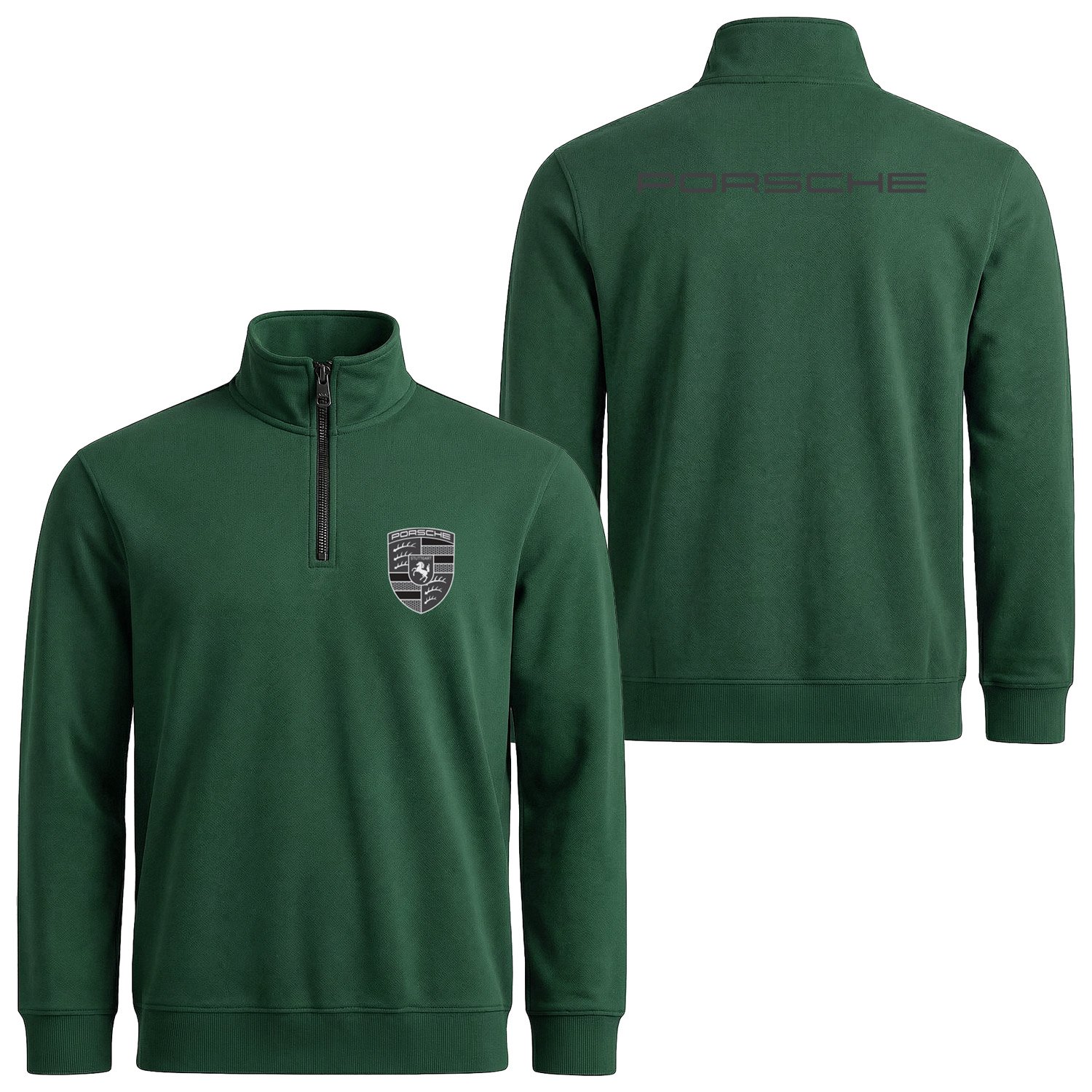 Porsche Muted Black Yarım Fermuarlı Sweatshirt M - Nefti Yeşili