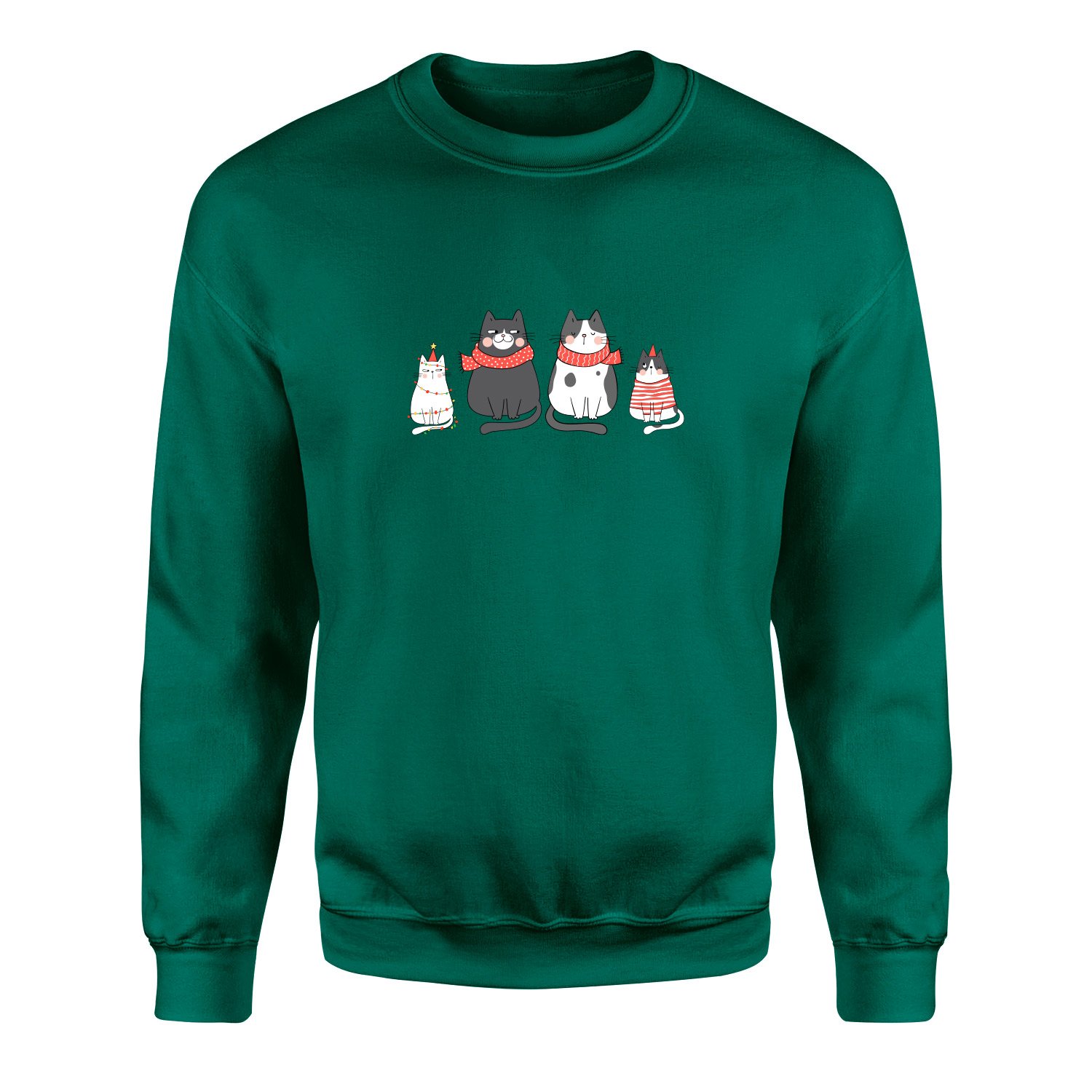 Cat Family Sweatshirt XL - Nefti Yeşili