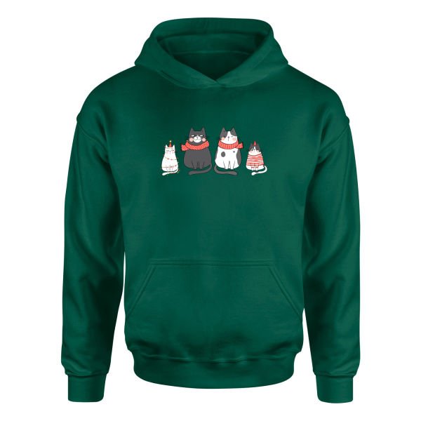 Cat Family Hoodie S - Nefti Yeşili