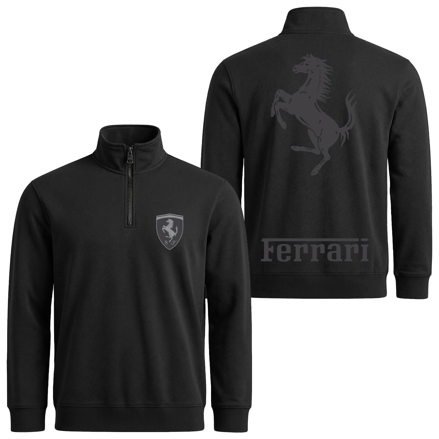 Ferrari Muted Black Premium Yarım Fermuarlı Sweatshirt