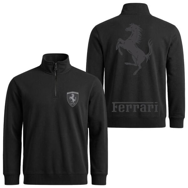 Ferrari Muted Black Premium Yarım Fermuarlı Sweatshirt