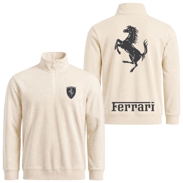 Ferrari Muted Black Premium Yarım Fermuarlı Sweatshirt