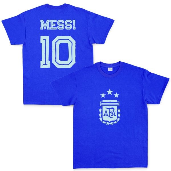 Lionel Messi 10 Argentina Grunge Tişört L - Mavi