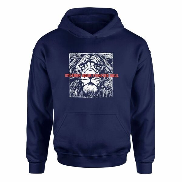 Unleash Your Fighting Soul | Lion III Hoodie L - İndigo Mavisi