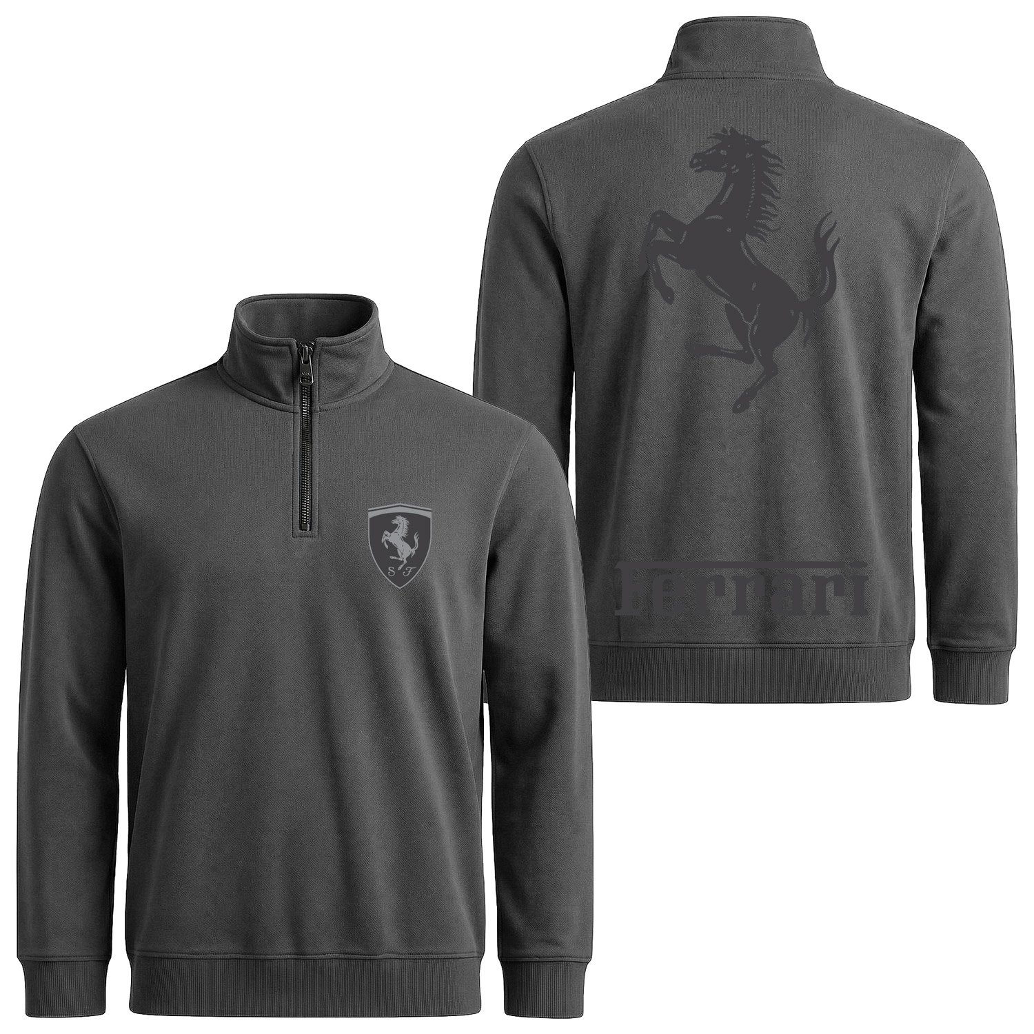 Ferrari Muted Black Premium Yarım Fermuarlı Sweatshirt XXL - Füme
