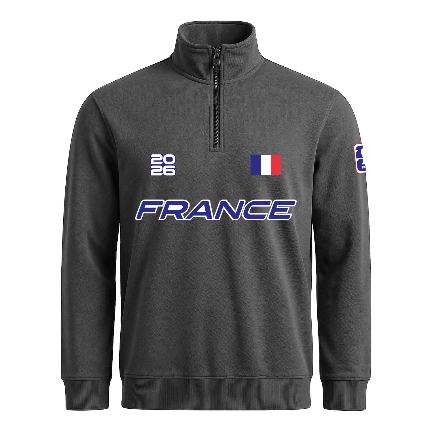 Fransa 2026 Yarım Fermuarlı Sweatshirt XL - Füme