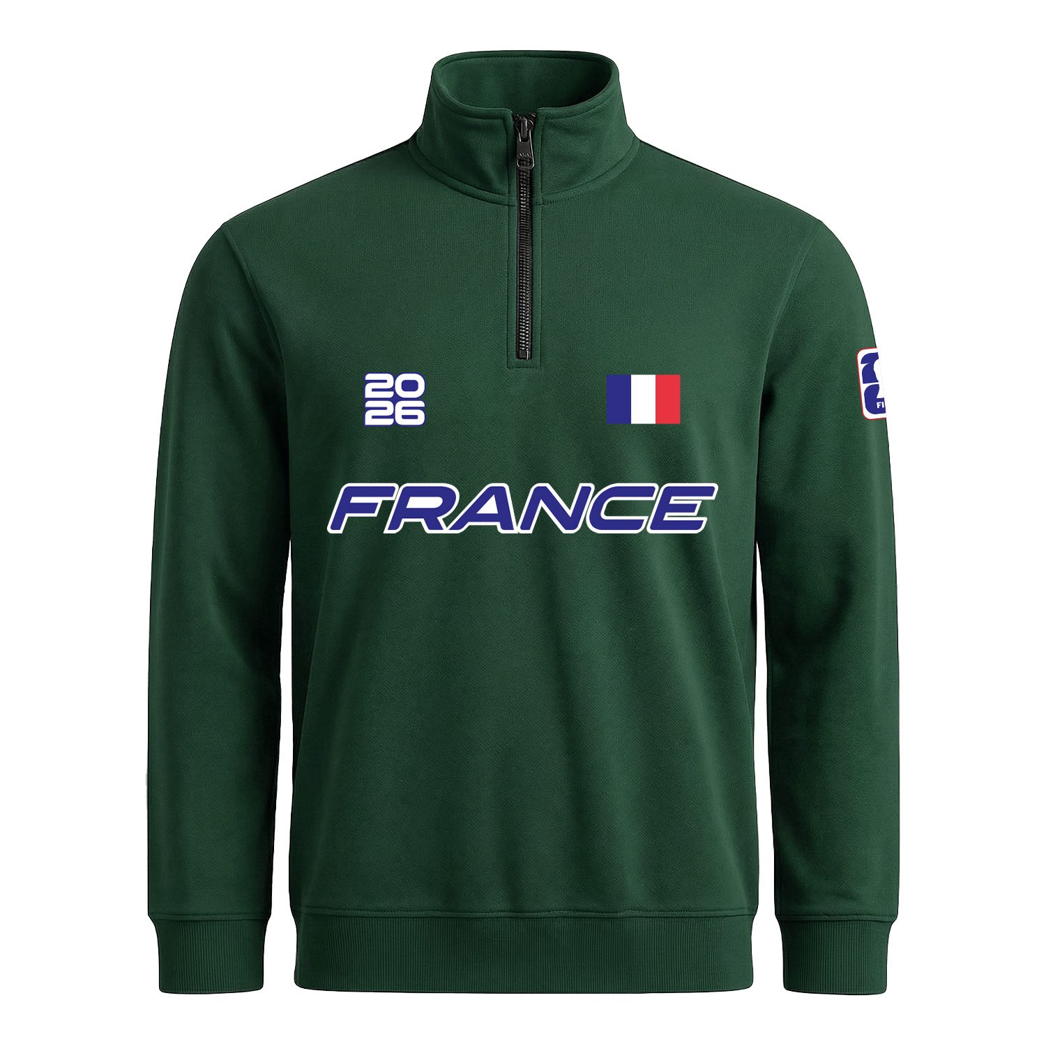 Fransa 2026 Yarım Fermuarlı Sweatshirt M - Nefti Yeşili